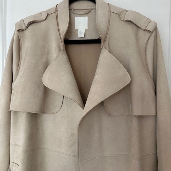 H&M Faux Suede Beige Longline Coat Size Medium - Picture 2 of 9